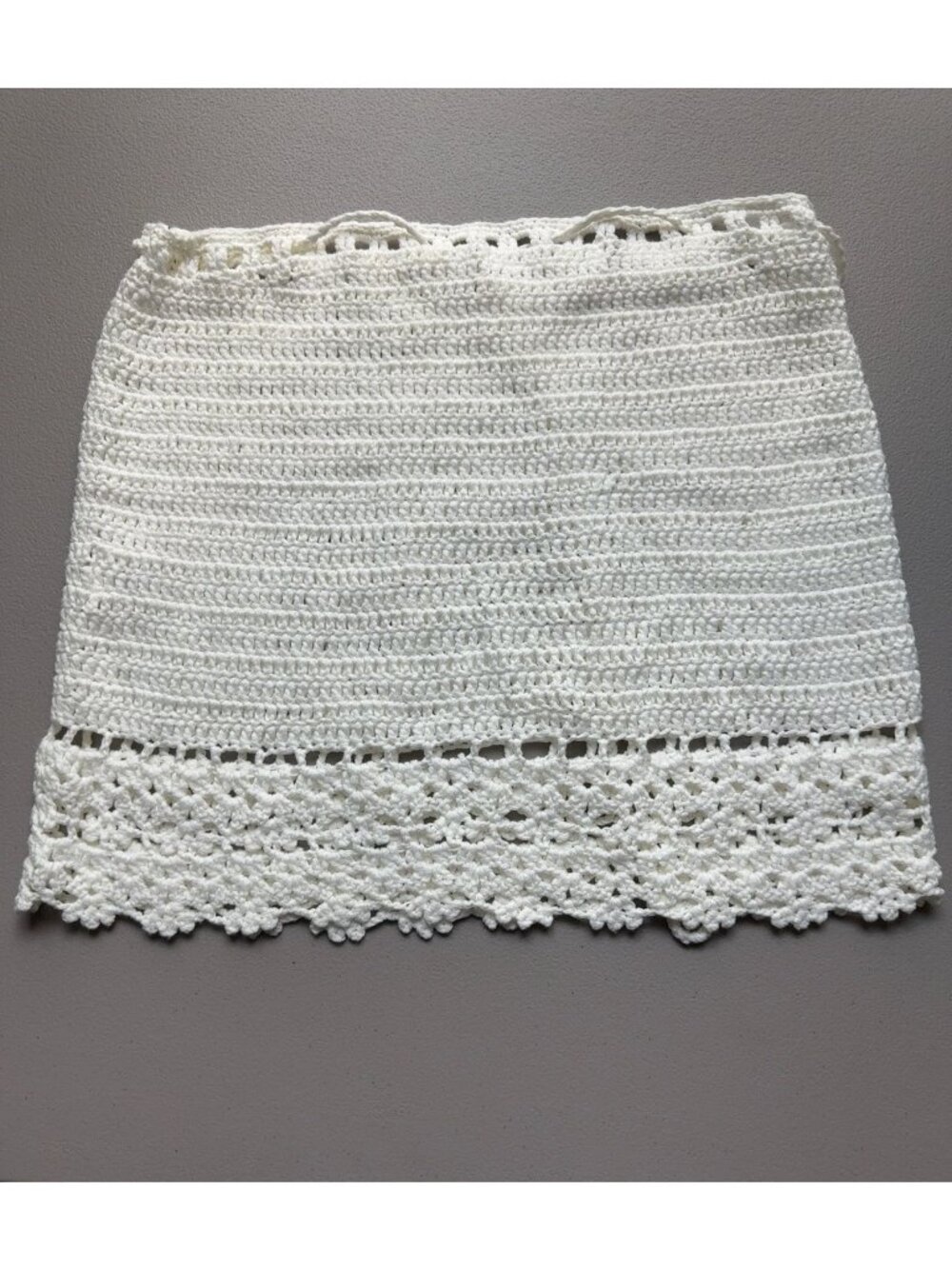 More To Come White Crochet Drawstring Waist Lace Hem Mini Skirt Size S - Picture 3 of 7